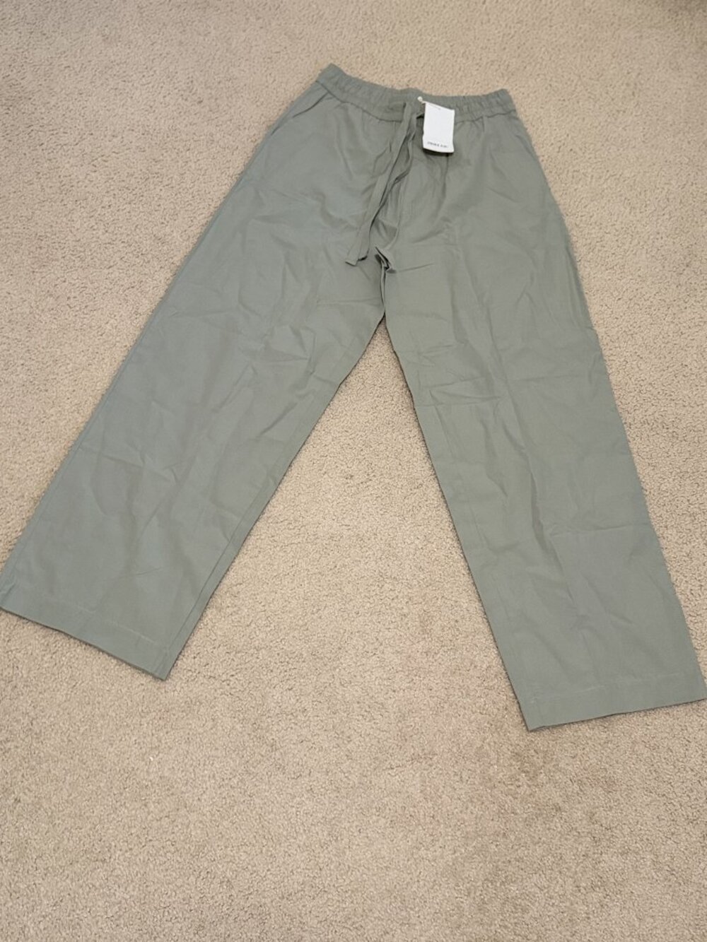 Zara Home Poplin Drawstring Trousers, Green, Size S, NWT